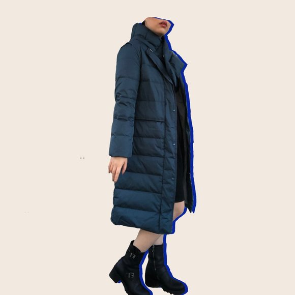 JennU Navy Winter Maxi Long Down Coat scarf - Picture 6 of 6